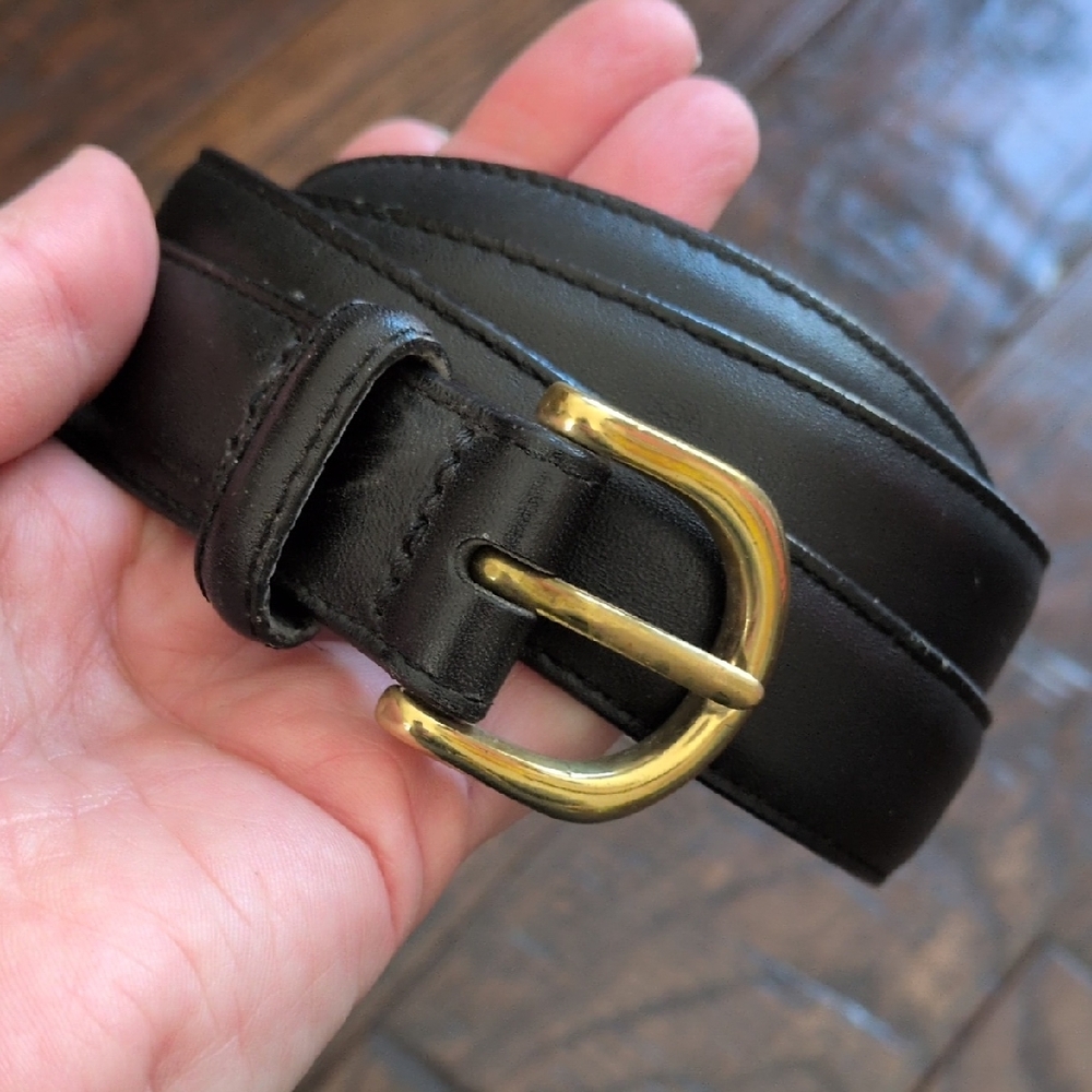 LANDS' END I Narrow Black Leather Belt with Solid Brass Buckle, 38/95